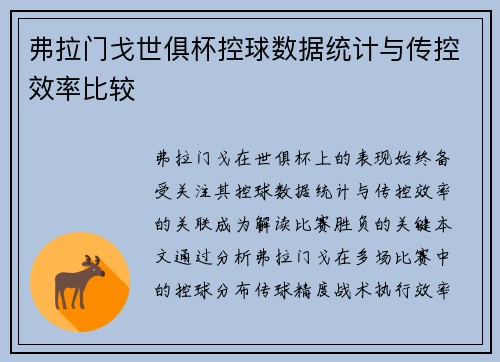弗拉门戈世俱杯控球数据统计与传控效率比较